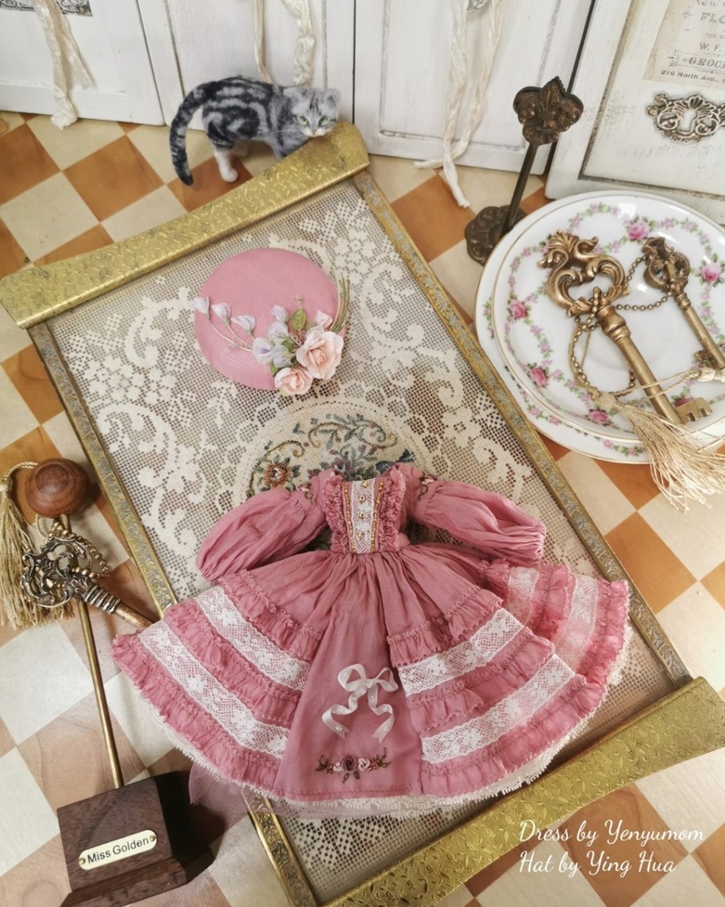 【ダスティローズ刺繍ドレスセット / ブライス / モモコ / オビツ24 / リカちゃん】Yenyumom