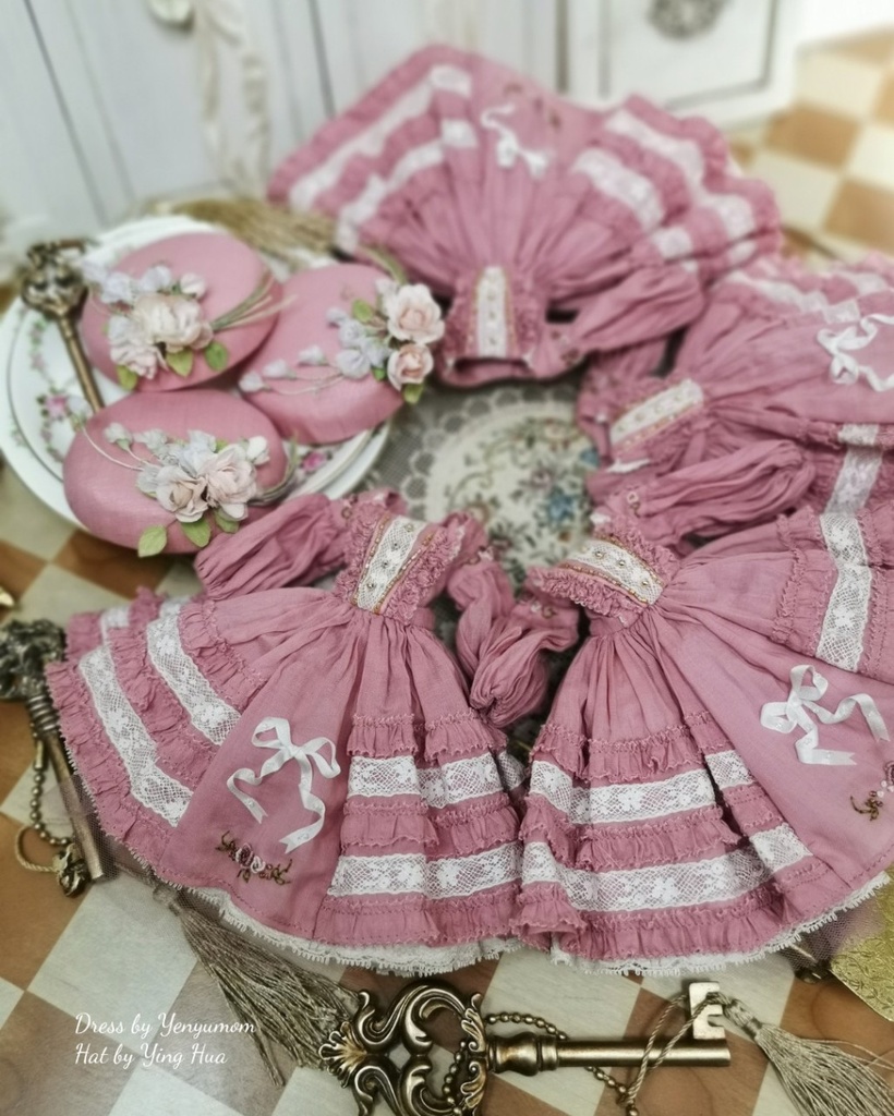 【ダスティローズ刺繍ドレスセット / ブライス / モモコ / オビツ24 / リカちゃん】Yenyumom