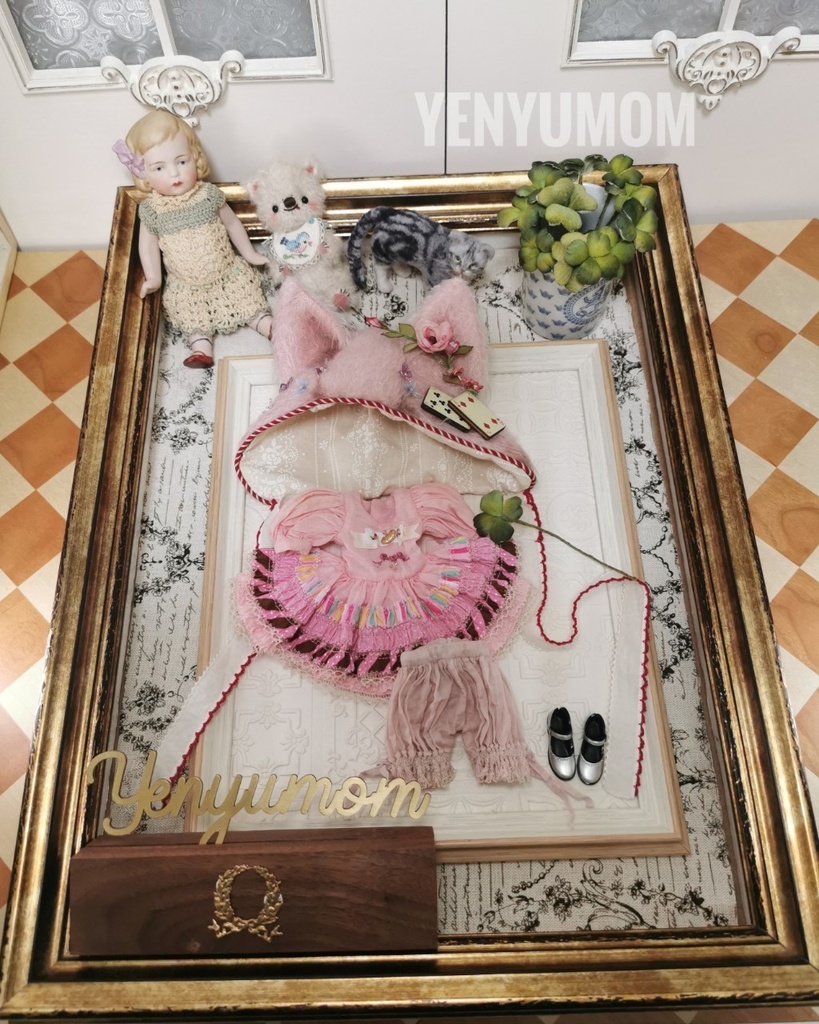 【クローバーキティ刺繍ドレスセット / ブライス / モモコ / オビツ24 / リカちゃん】Yenyumom