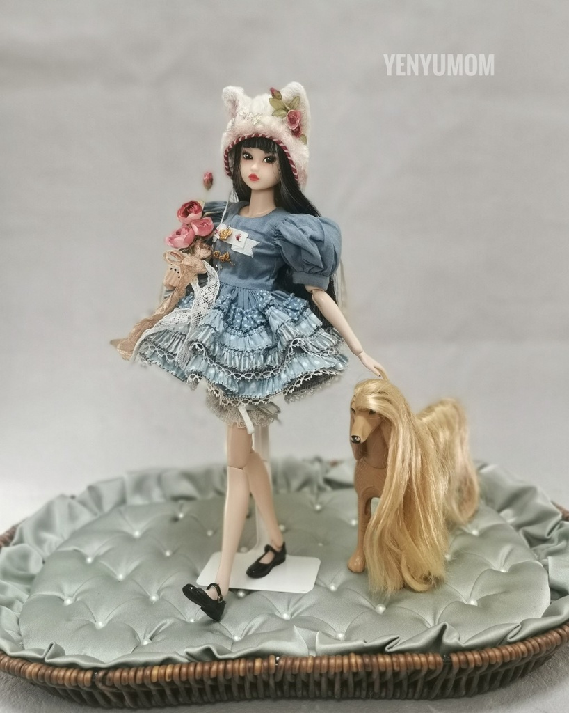 【クローバーキティ刺繍ドレスセット / ブライス / モモコ / オビツ24 / リカちゃん】Yenyumom