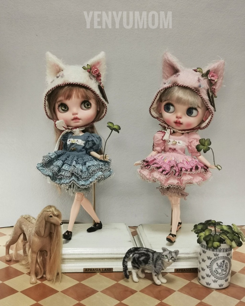 【クローバーキティ刺繍ドレスセット / ブライス / モモコ / オビツ24 / リカちゃん】Yenyumom