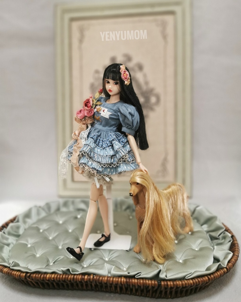 【クローバーキティ刺繍ドレスセット / ブライス / モモコ / オビツ24 / リカちゃん】Yenyumom