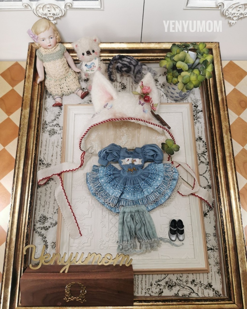 【クローバーキティ刺繍ドレスセット / ブライス / モモコ / オビツ24 / リカちゃん】Yenyumom