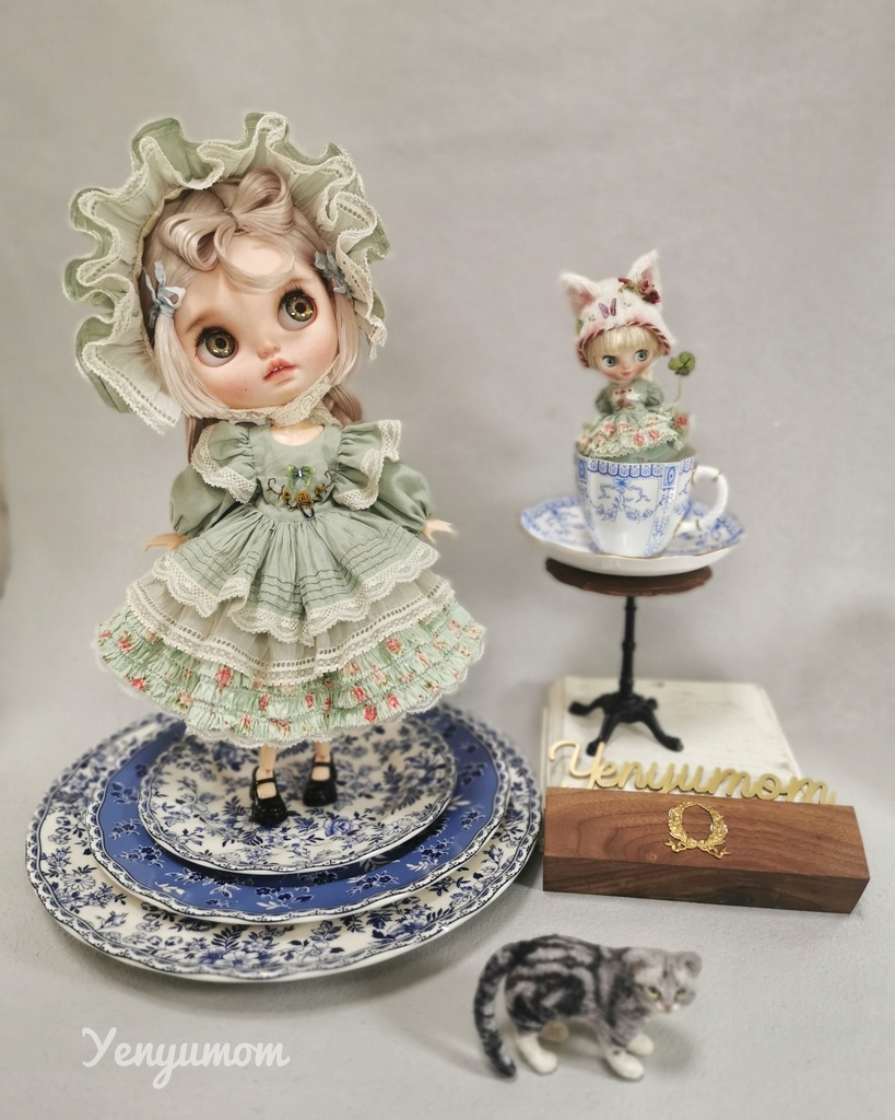 【蝶刺繍ワンピースドレスセット 緑】ネオブライス momoko OB24 / Yenyumom