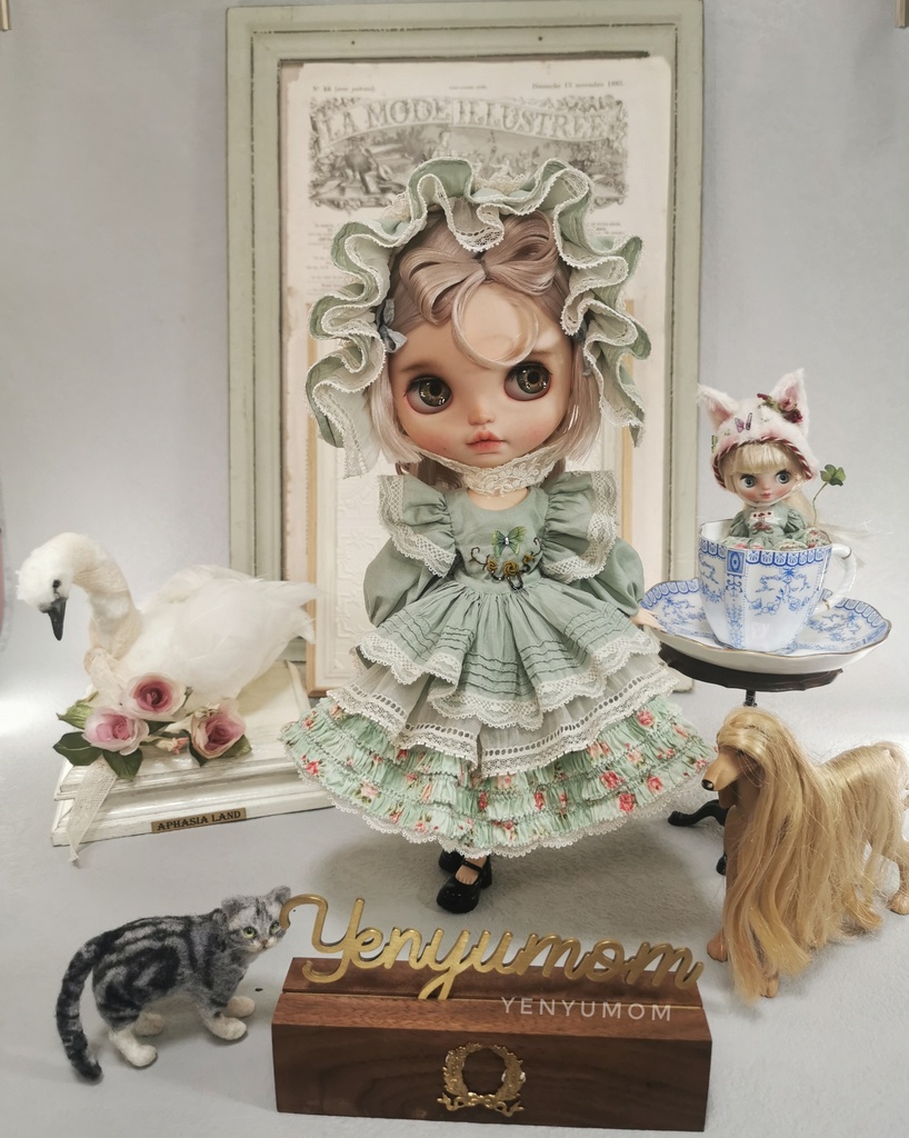 【蝶刺繍ワンピースドレスセット 緑】ネオブライス momoko OB24 / Yenyumom