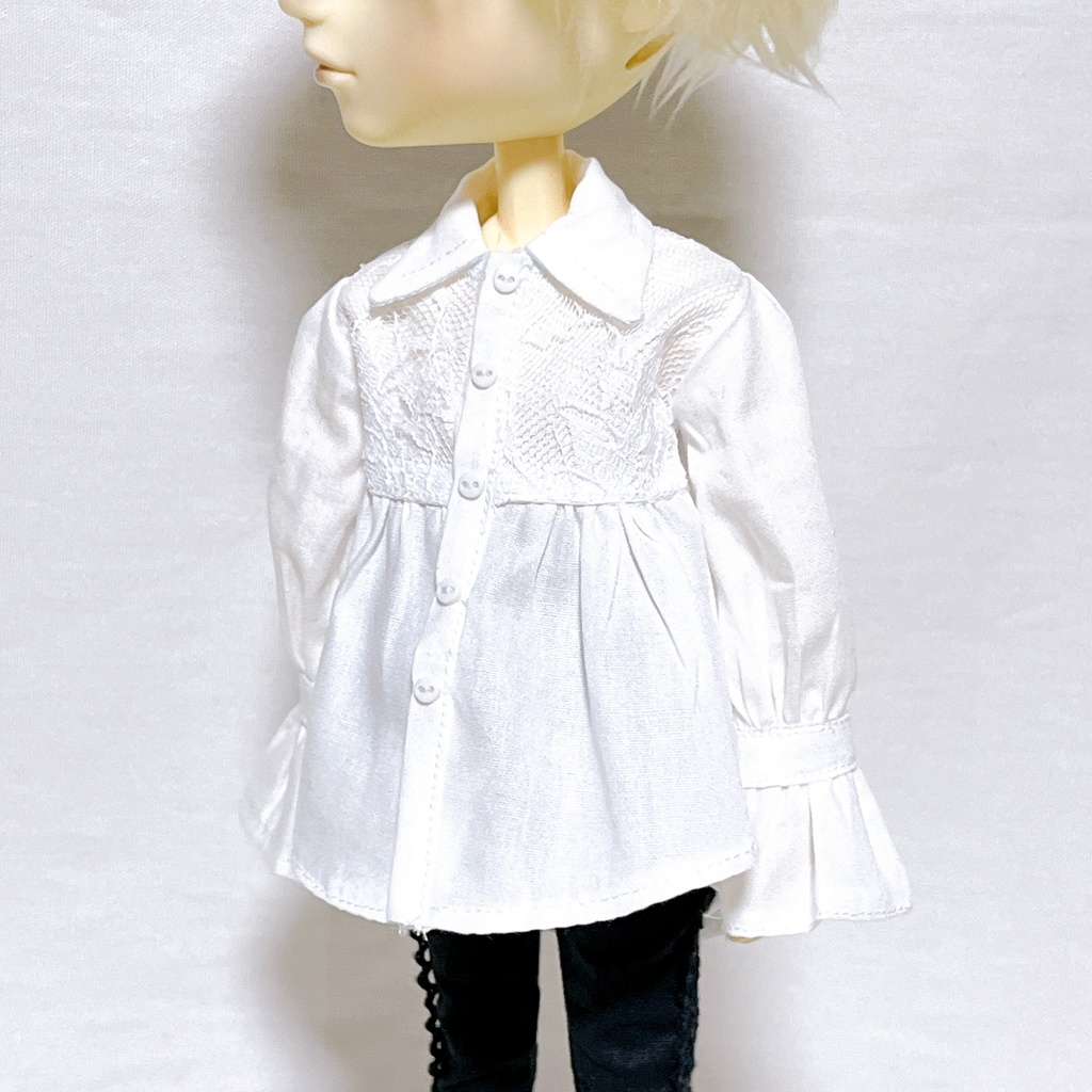 【即納品】1／6サイズ＊レース付きフリルシャツ(ホワイト)