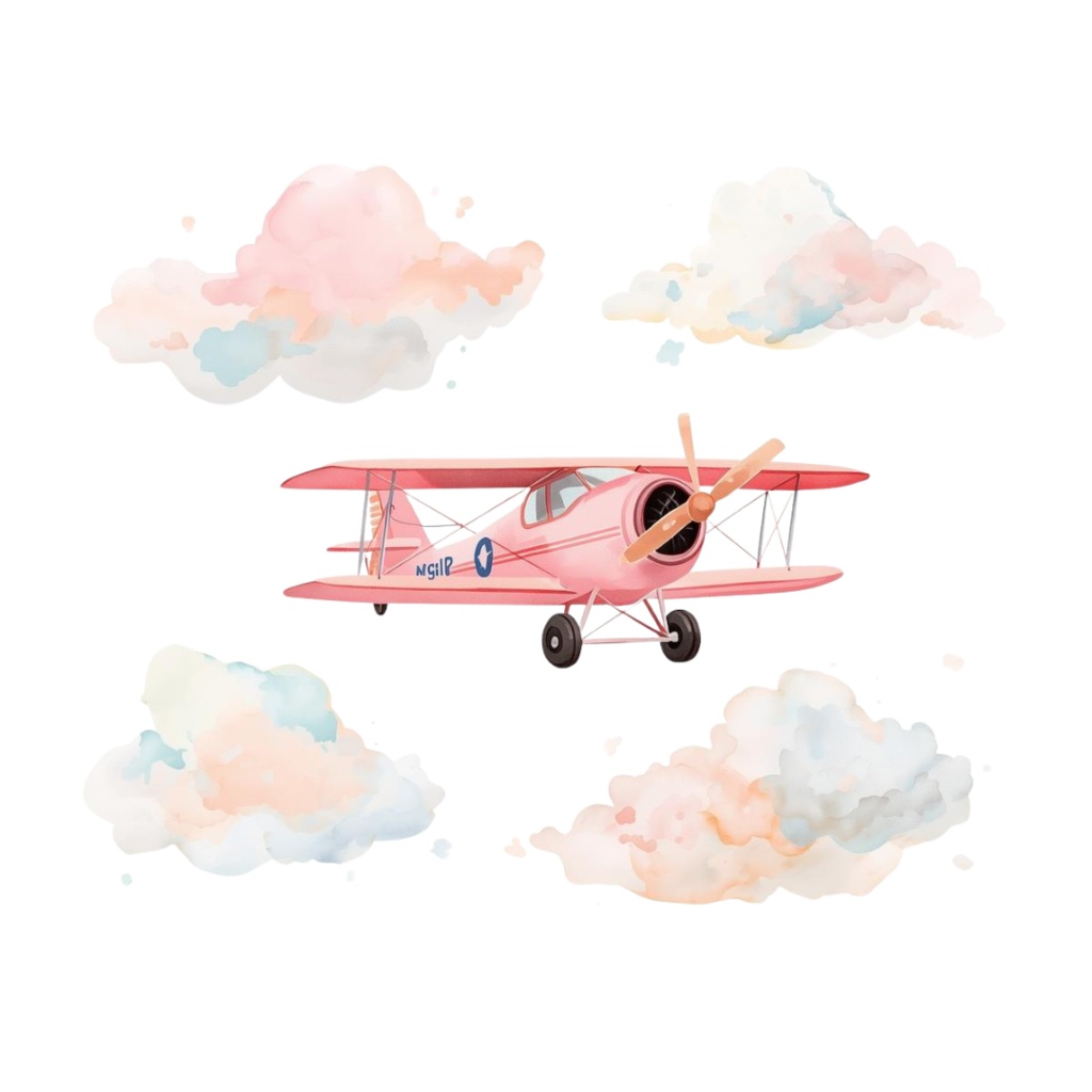 水彩タッチの旅する女の子クリップアート|ピンクで可愛い旅行テーマ11点セット|PNG背景透過