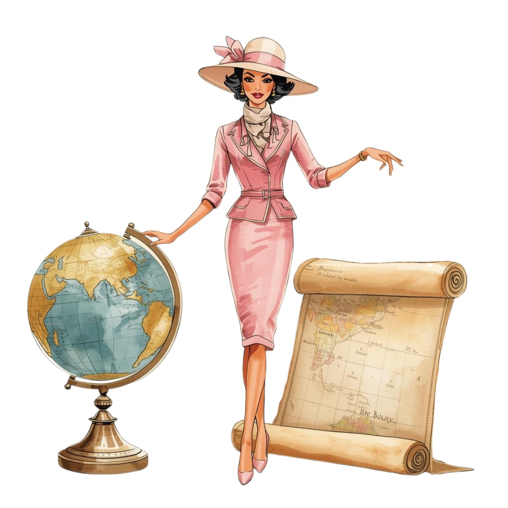 水彩タッチの旅する女の子クリップアート|ピンクで可愛い旅行テーマ11点セット|PNG背景透過