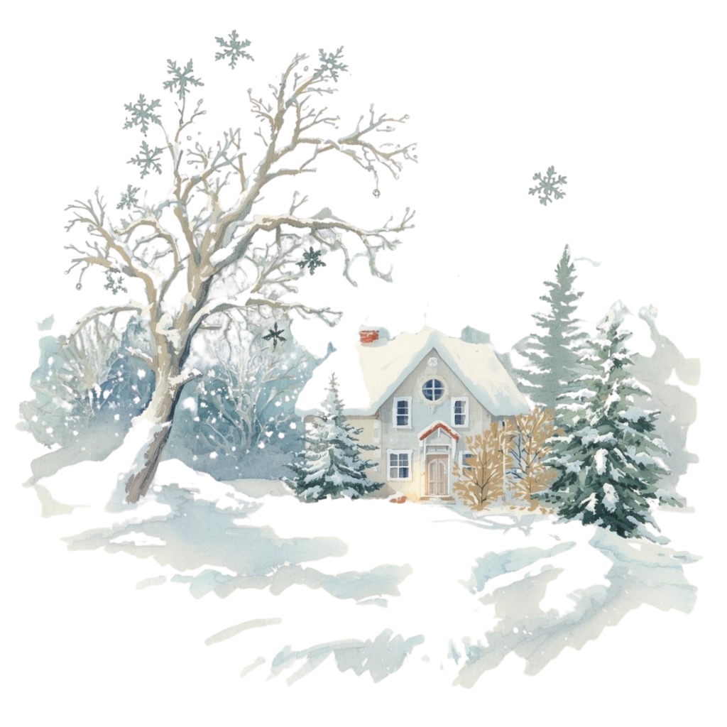 アンティーク冬素材*水彩雪モチーフ15点(背景透過PNG)