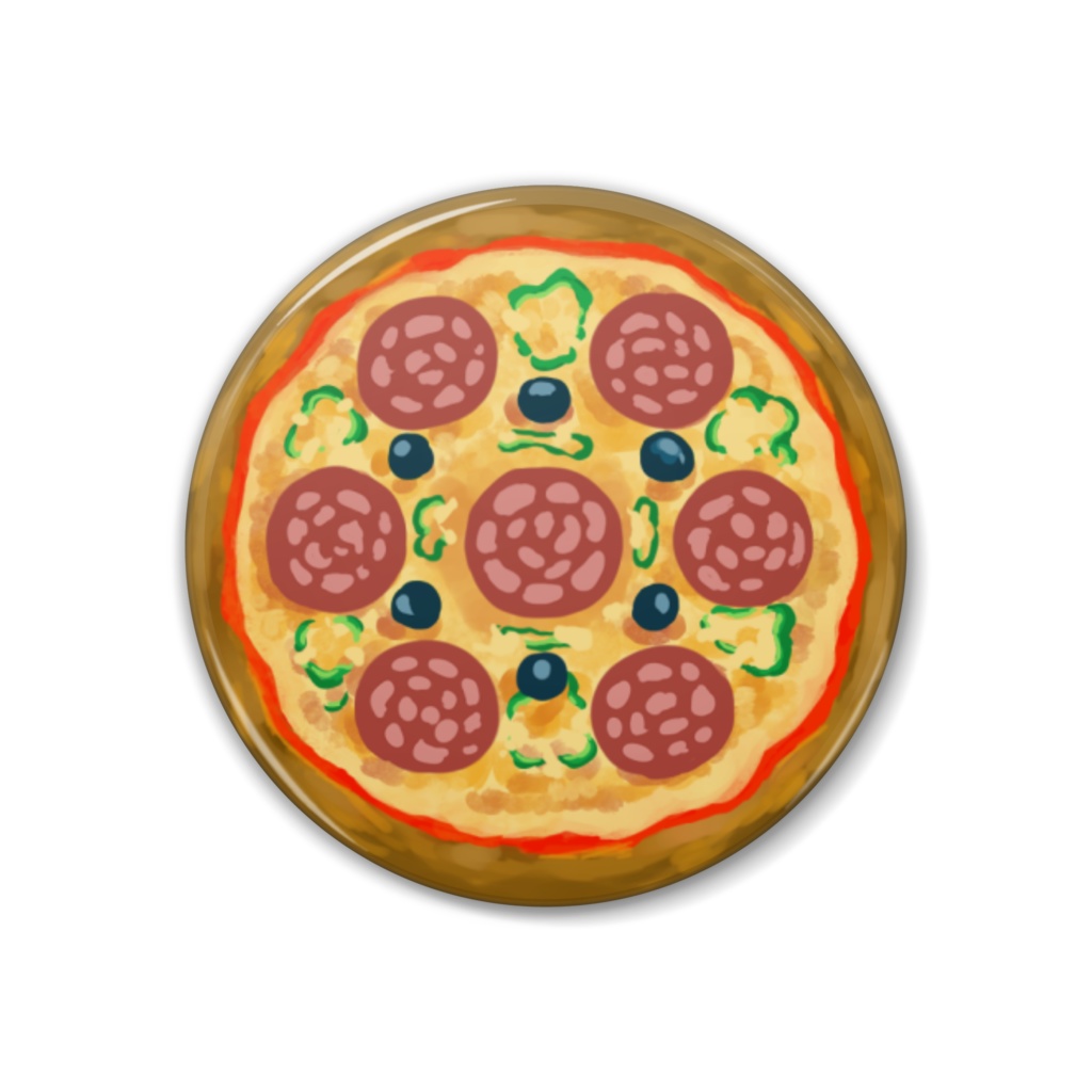 サラミピザの缶バッジ