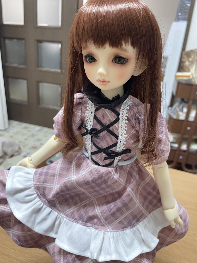 甘めテイストチェックワンピース(ピンク)