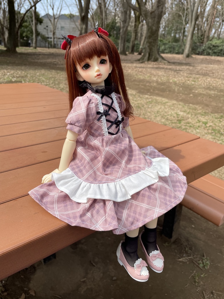 甘めテイストチェックワンピース(ピンク)