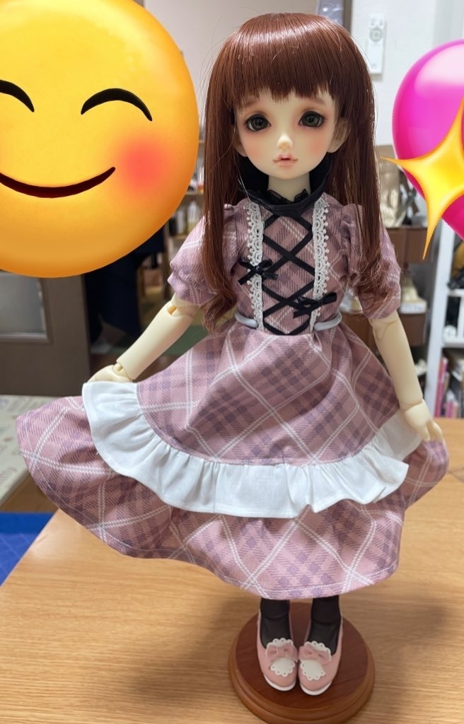 甘めテイストチェックワンピース(ピンク)