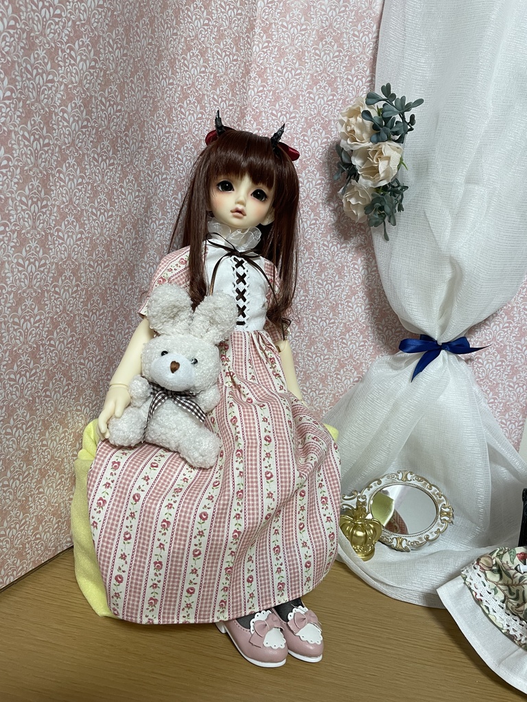 カントリー柄ロングワンピース(レッド・イエロー)