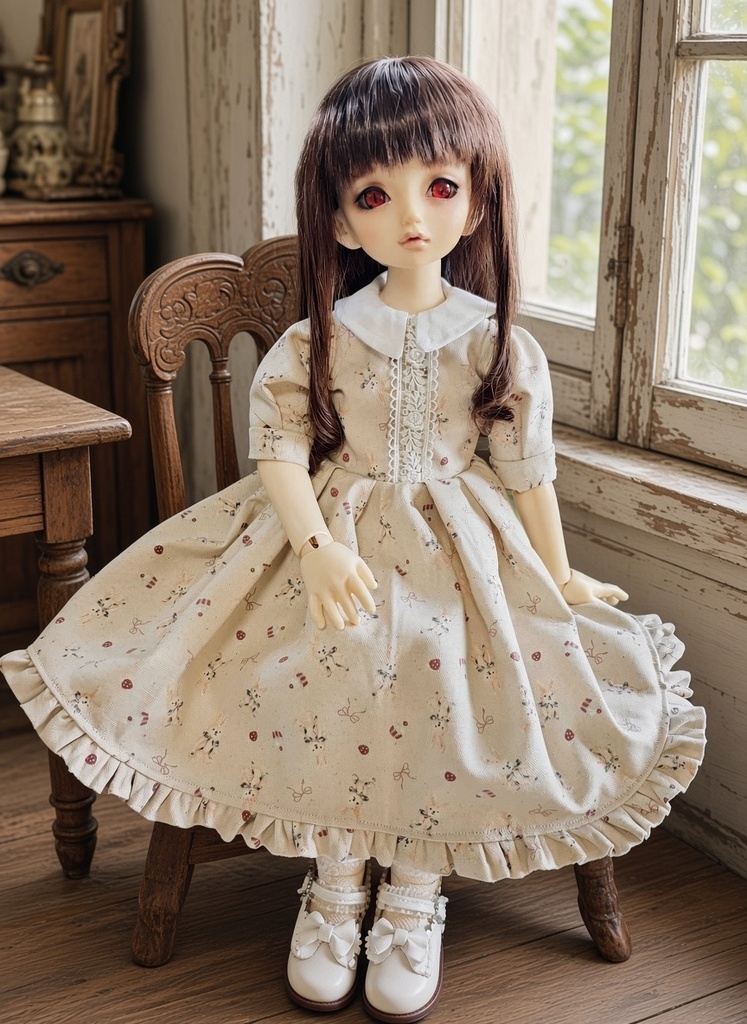 【1/4ドール服】うさぎちゃんのお茶会ワンピース♡ 花柄・半袖【SDM・MSD】