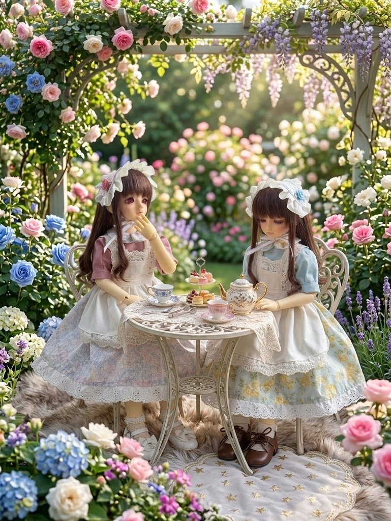 【1/4ドール服】ティータイムのお嬢様 ☕️～花咲く午後～ (🩷Pink・🩵MINT)