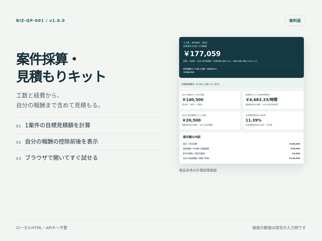 案件採算・見積もりキット 無料版