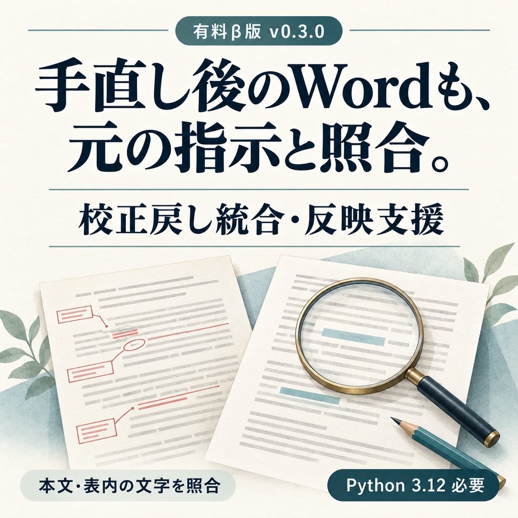 校正戻し統合・反映支援 v3.0|PDF注釈→Word反映→納品前照合(有料版、Python必要)