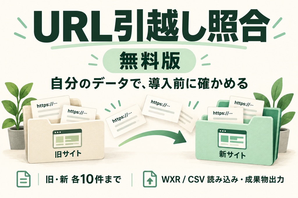 URL引越し照合 無料版|自分のWXR/CSVで各10件を確認