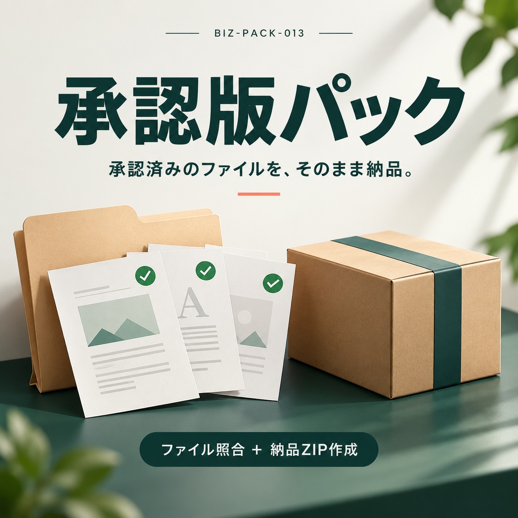 承認版パック｜承認済みファイルの照合・納品ZIP作成【有料版】