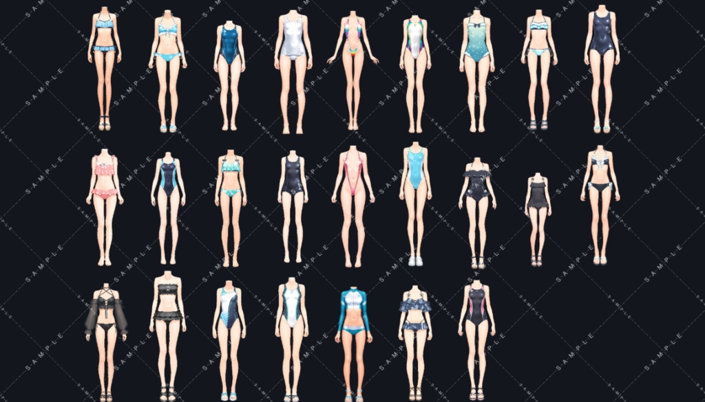 【立ち絵素材】水着立ち絵 vol1 100種類 水色多め