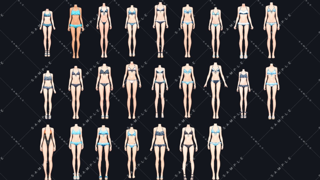 【立ち絵素材】水着立ち絵 vol1 100種類 水色多め