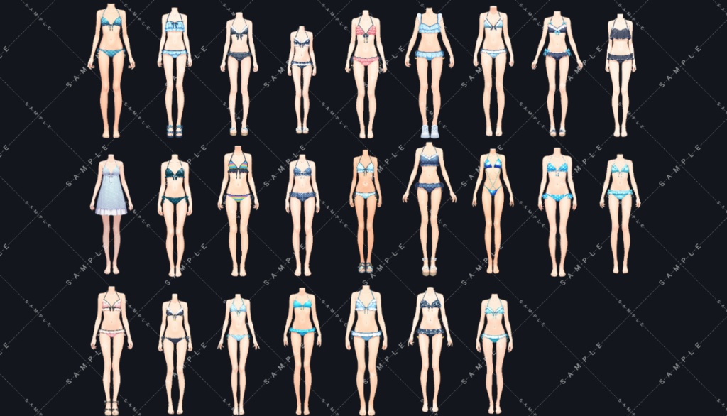【立ち絵素材】水着立ち絵 vol1 100種類 水色多め
