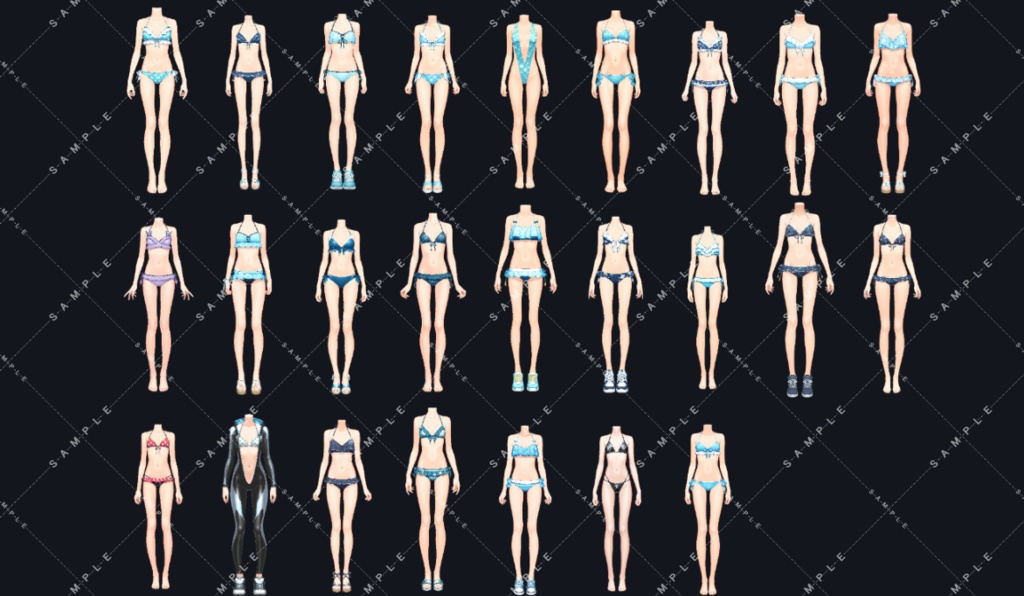 【立ち絵素材】水着立ち絵 vol1 100種類 水色多め