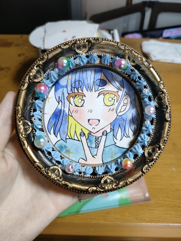 青髪の女の子(額装)