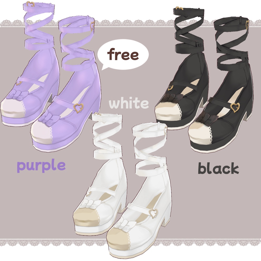 【Vroid】クロスリボンシューズ