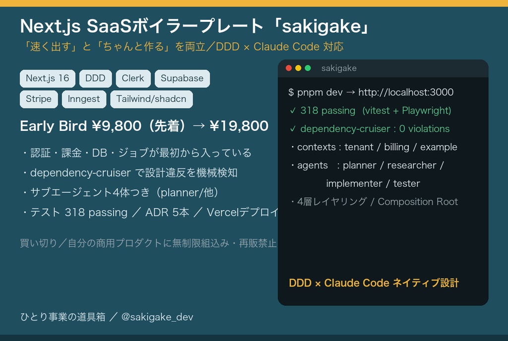 【Next.js 16 / DDD / Claude Code対応】SaaSボイラープレート「sakigake」