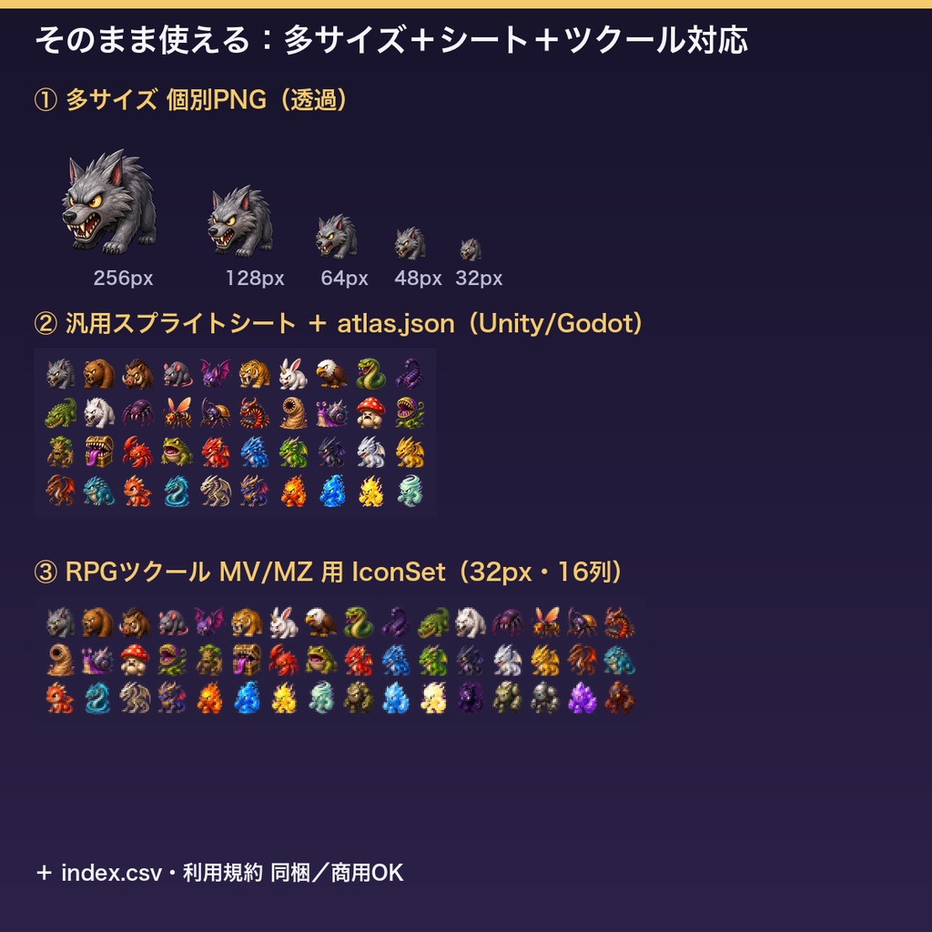 モンスターアイコン素材集(全96種・透過PNG)