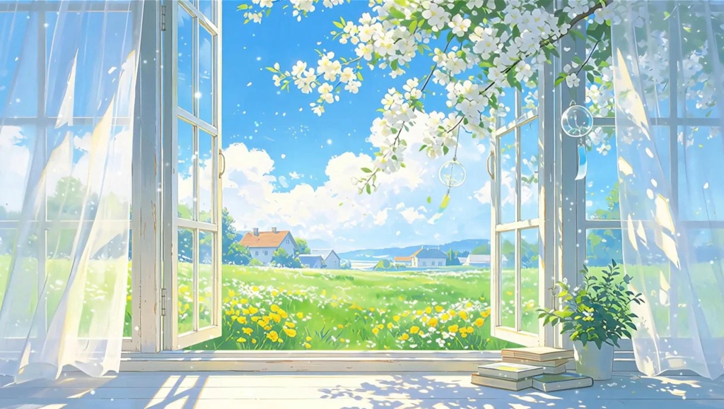 ⁠【VTuber/雑談】ループ動画背景｜爽やかな初夏の窓辺 / Fresh Blue-Green Window Stream Background [動く背景/Loop]⁠