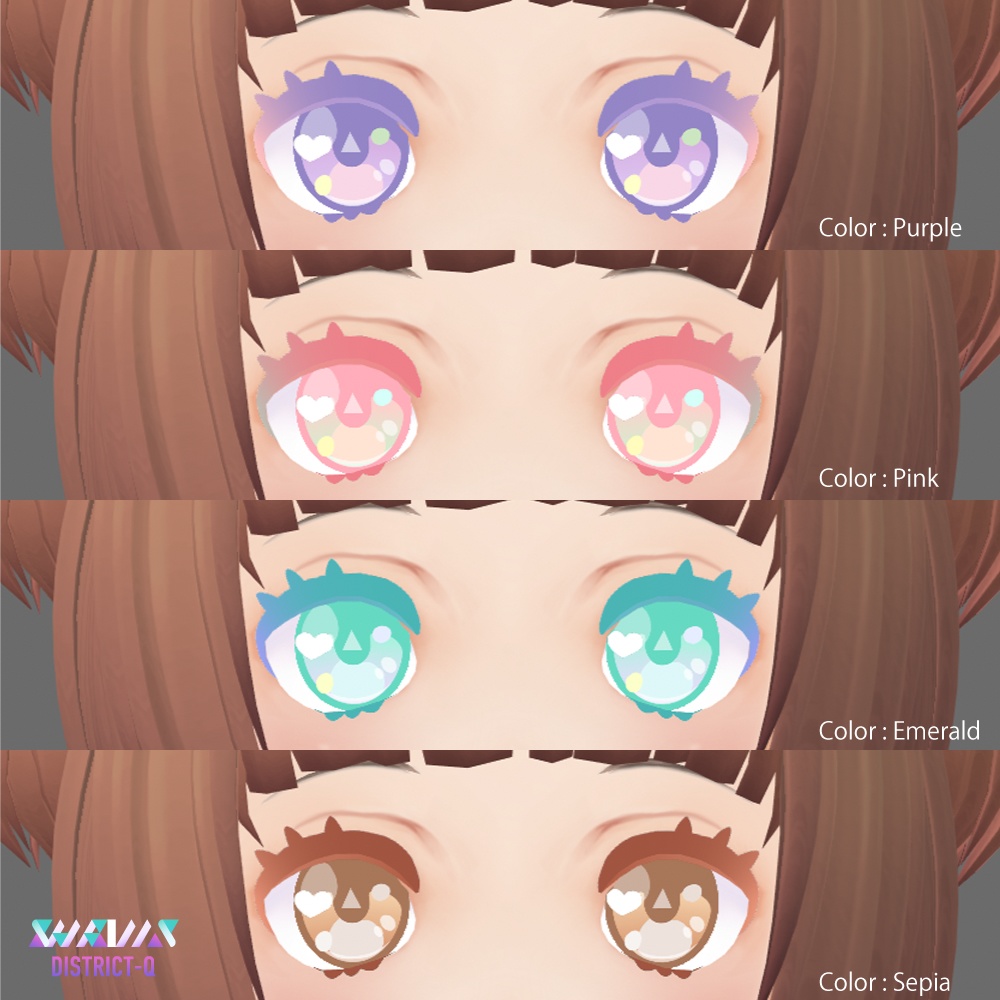 【VRoid】瞳テクスチャ4色セット(アイライン・ハイライト付き)