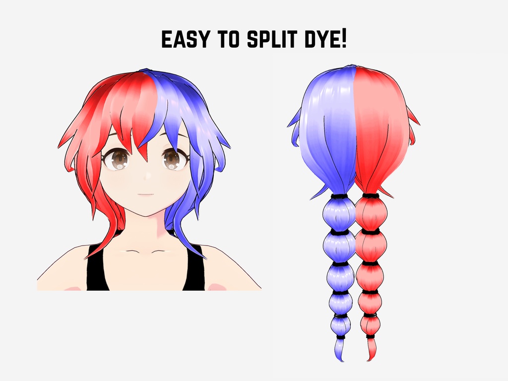 Vroid Bubble Braid Preset W/ Different Lengths And Bangs / Bubble Braid / Split Dye / Vtuber Asset / Vroid Asset / Vroid Hair / Fully Rigged