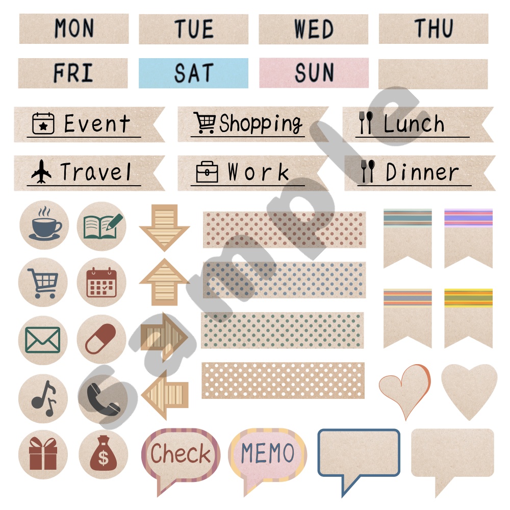 【くすみ系】大人可愛いデジタルプランナーステッカー　187種類