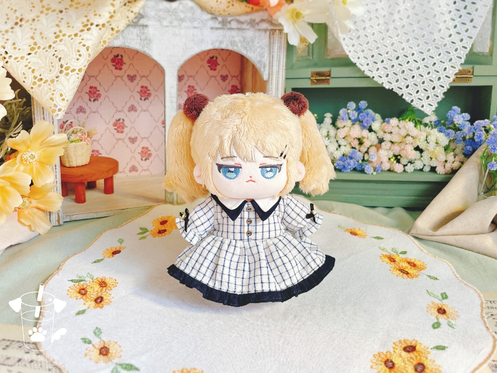 【10cm・15cm・20cmぬいぐるみ・ぬい服】二重襟チェック柄ワンピース