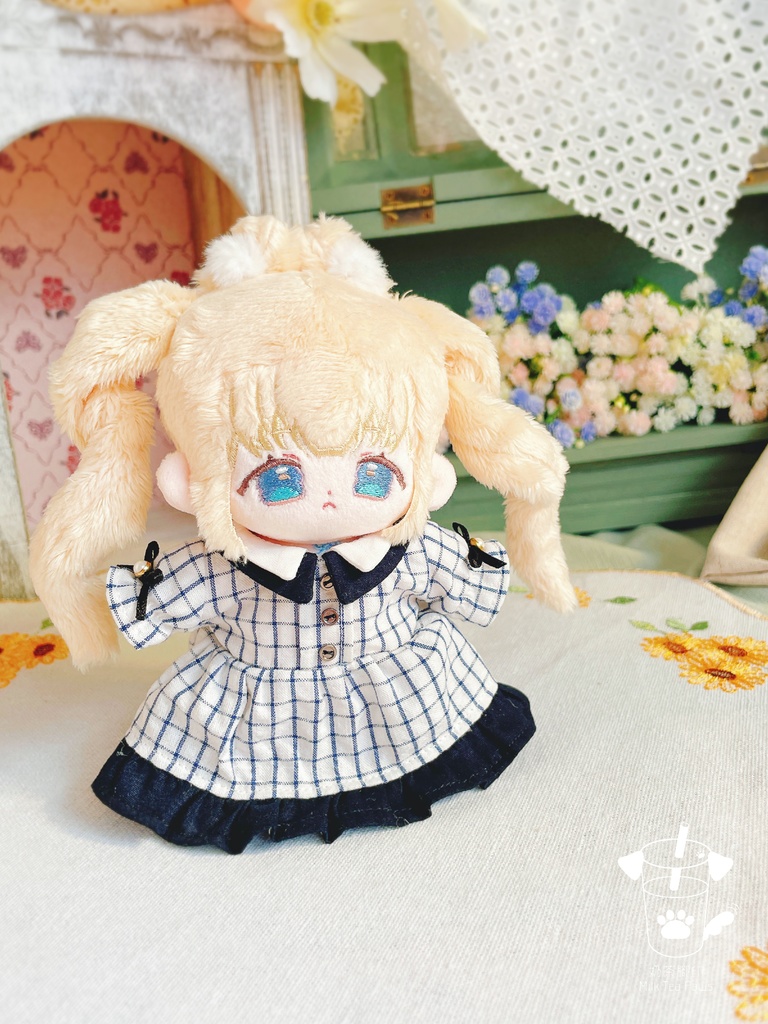 【10cm・15cm・20cmぬいぐるみ・ぬい服】二重襟チェック柄ワンピース