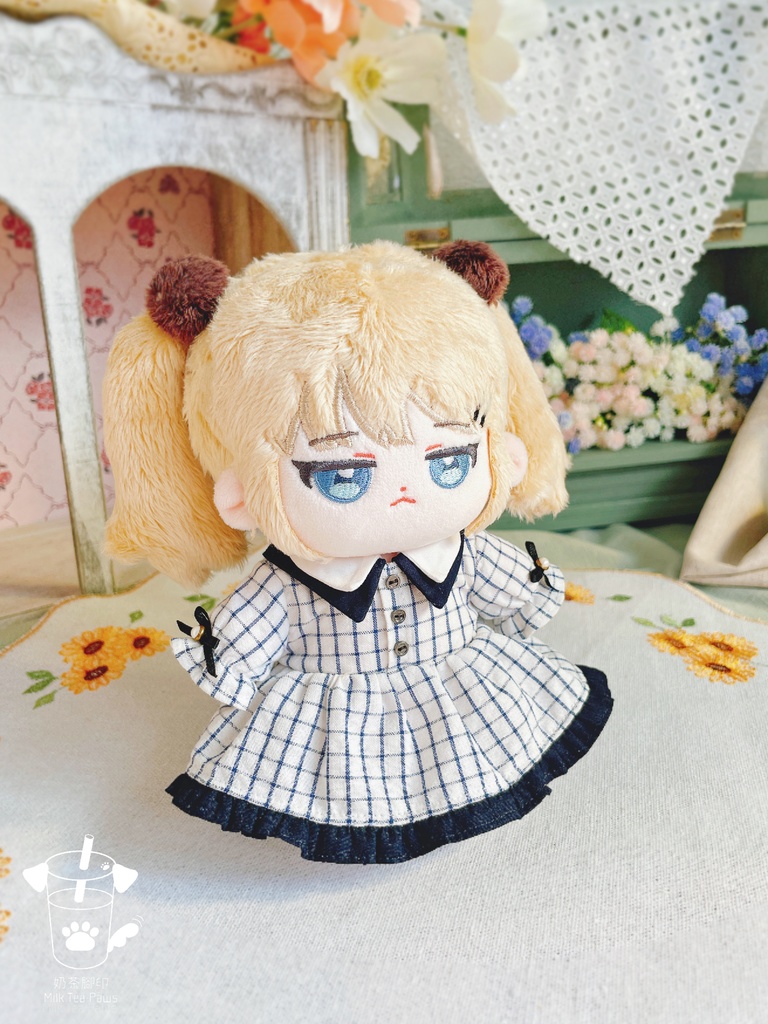 【10cm・15cm・20cmぬいぐるみ・ぬい服】二重襟チェック柄ワンピース