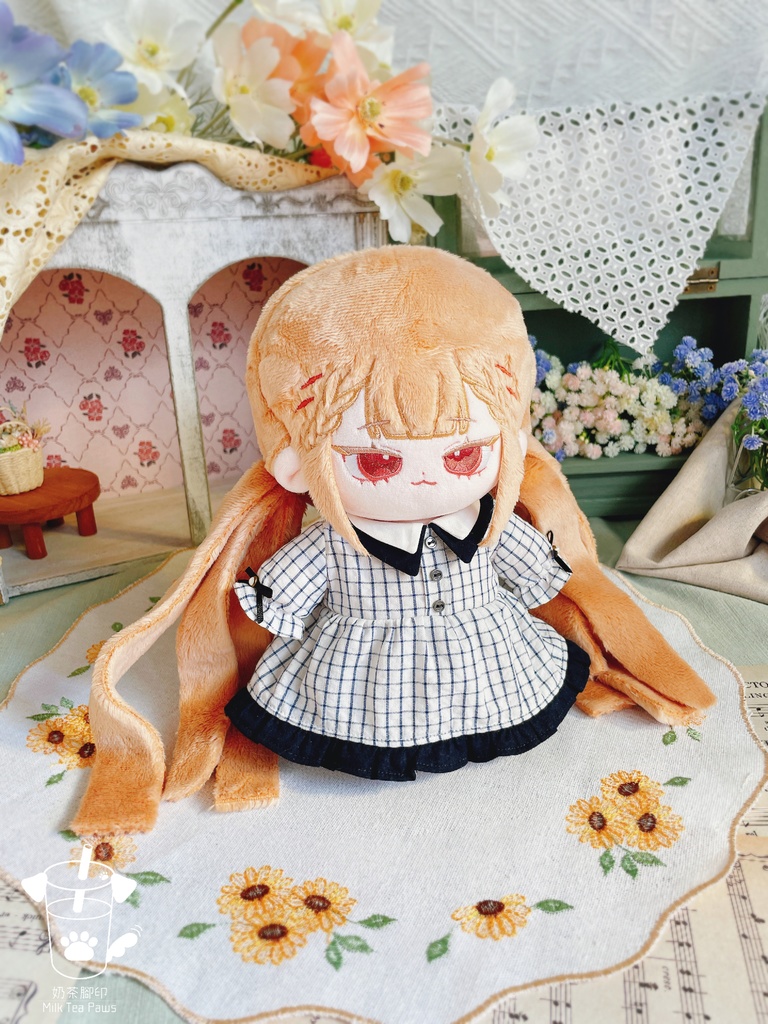 【10cm・15cm・20cmぬいぐるみ・ぬい服】二重襟チェック柄ワンピース