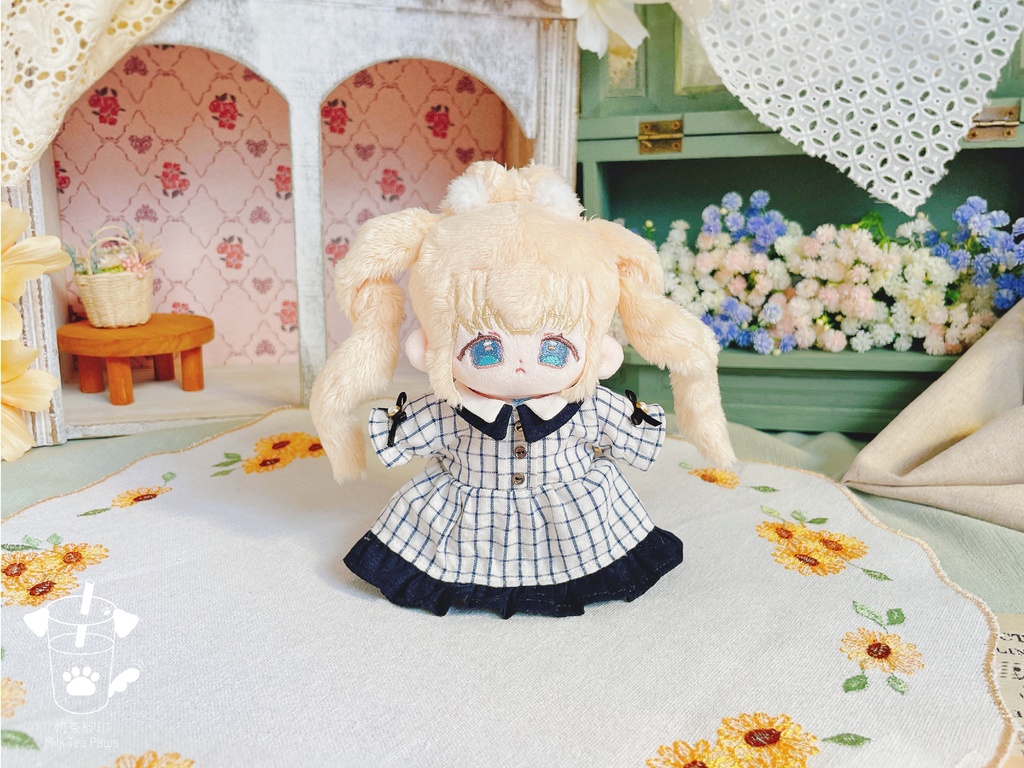 【10cm・15cm・20cmぬいぐるみ・ぬい服】二重襟チェック柄ワンピース