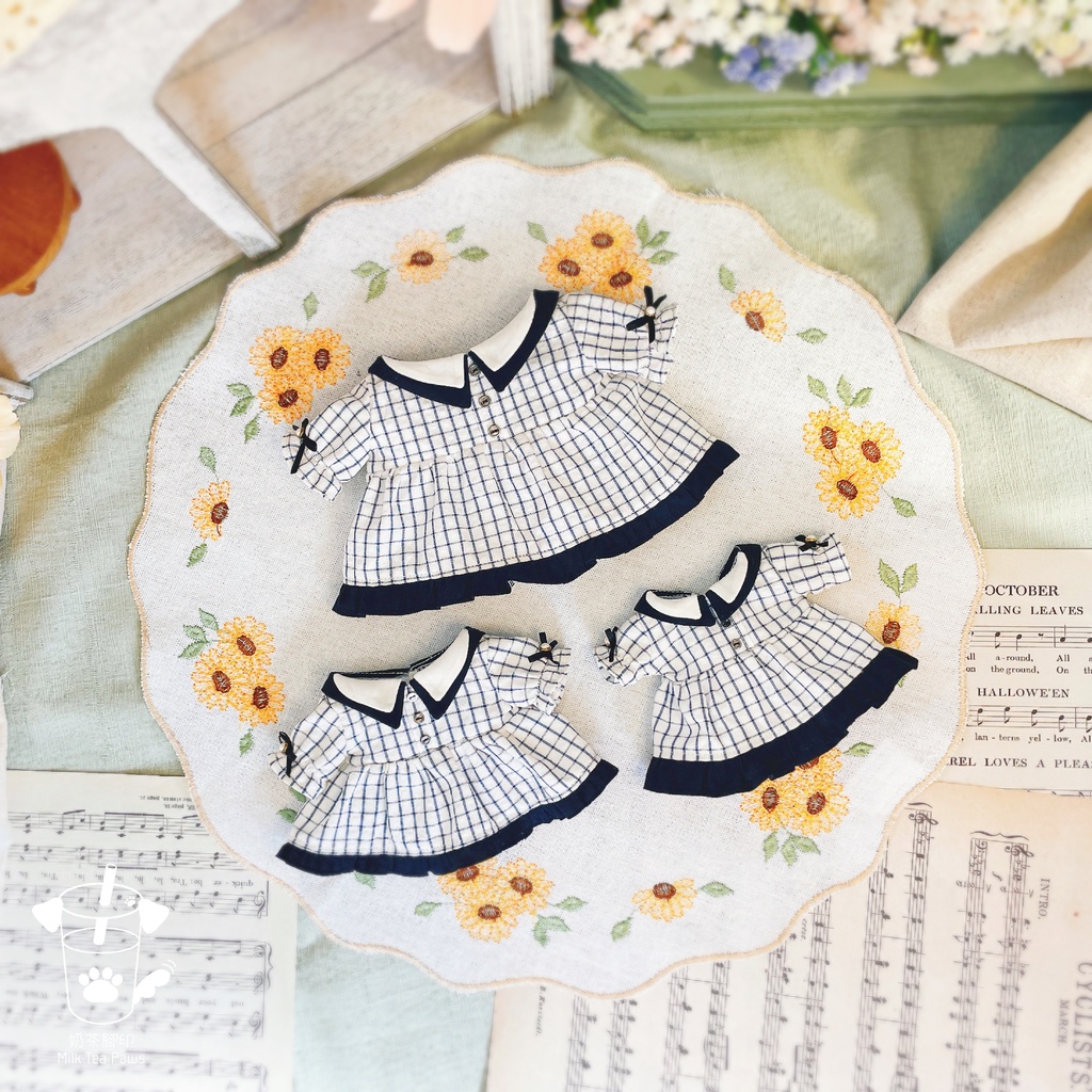 【10cm・15cm・20cmぬいぐるみ・ぬい服】二重襟チェック柄ワンピース