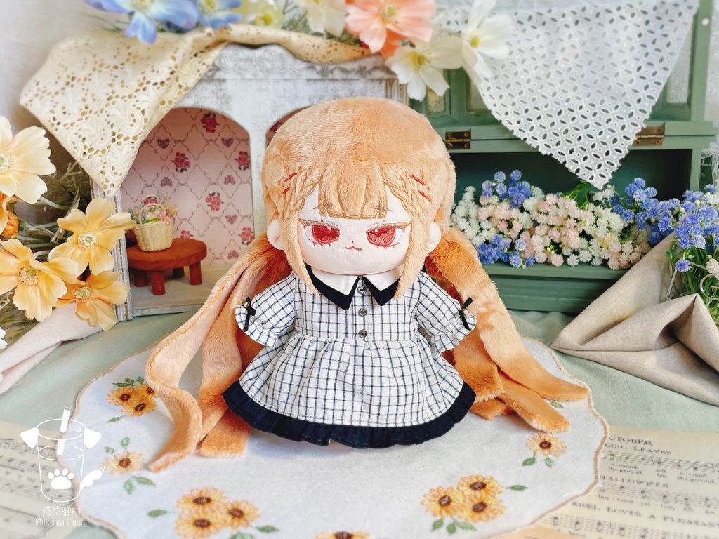 【10cm・15cm・20cmぬいぐるみ・ぬい服】二重襟チェック柄ワンピース