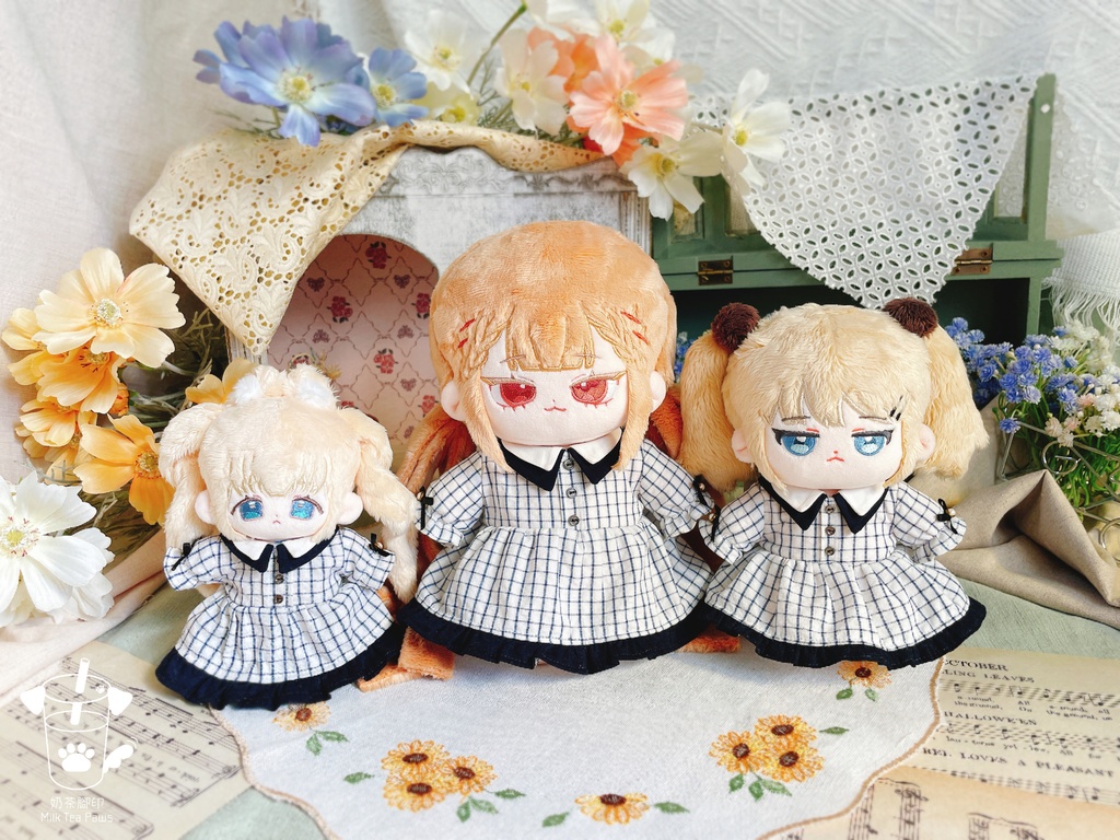 【10cm・15cm・20cmぬいぐるみ・ぬい服】二重襟チェック柄ワンピース