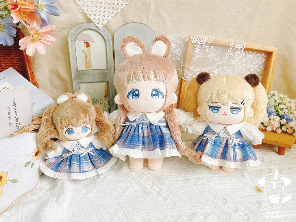 【10cm・15cm・20cmぬいぐるみ・ぬい服】Blueberry Cream・チェック柄ワンピース
