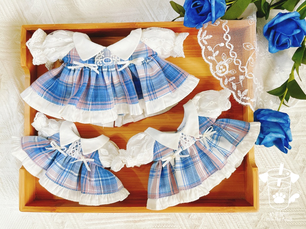 【10cm・15cm・20cmぬいぐるみ・ぬい服】Blueberry Cream・チェック柄ワンピース