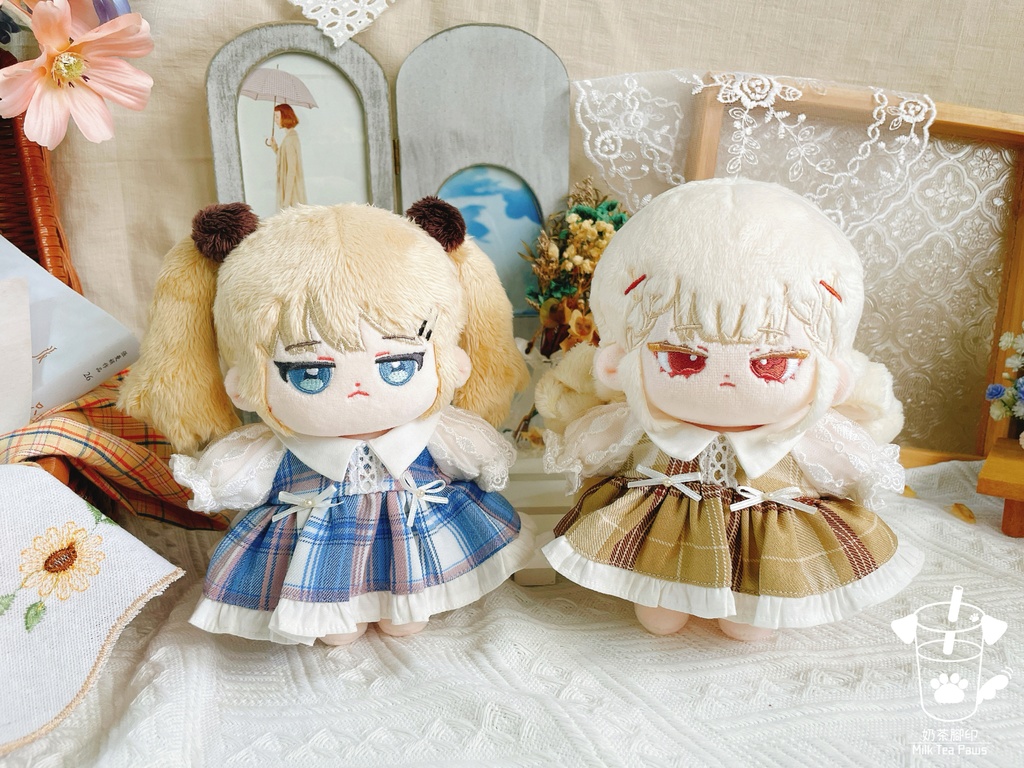 【10cm・15cm・20cmぬいぐるみ・ぬい服】Hazelnut Cream・チェック柄ワンピース