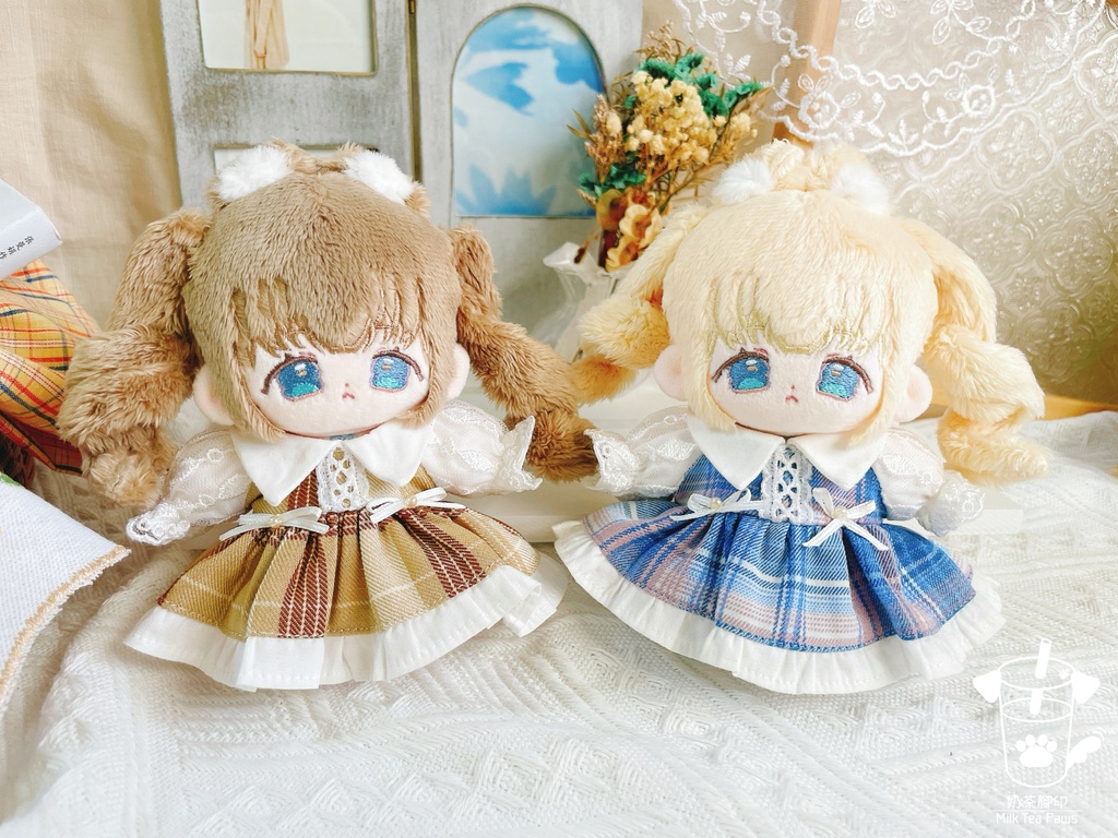 【10cm・15cm・20cmぬいぐるみ・ぬい服】Hazelnut Cream・チェック柄ワンピース