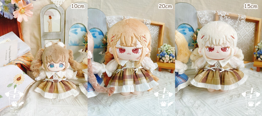 【10cm・15cm・20cmぬいぐるみ・ぬい服】Hazelnut Cream・チェック柄ワンピース