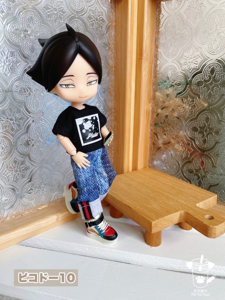 【オビツ11・1/12ドール服】ロールアップワイドデニムパンツ 2色